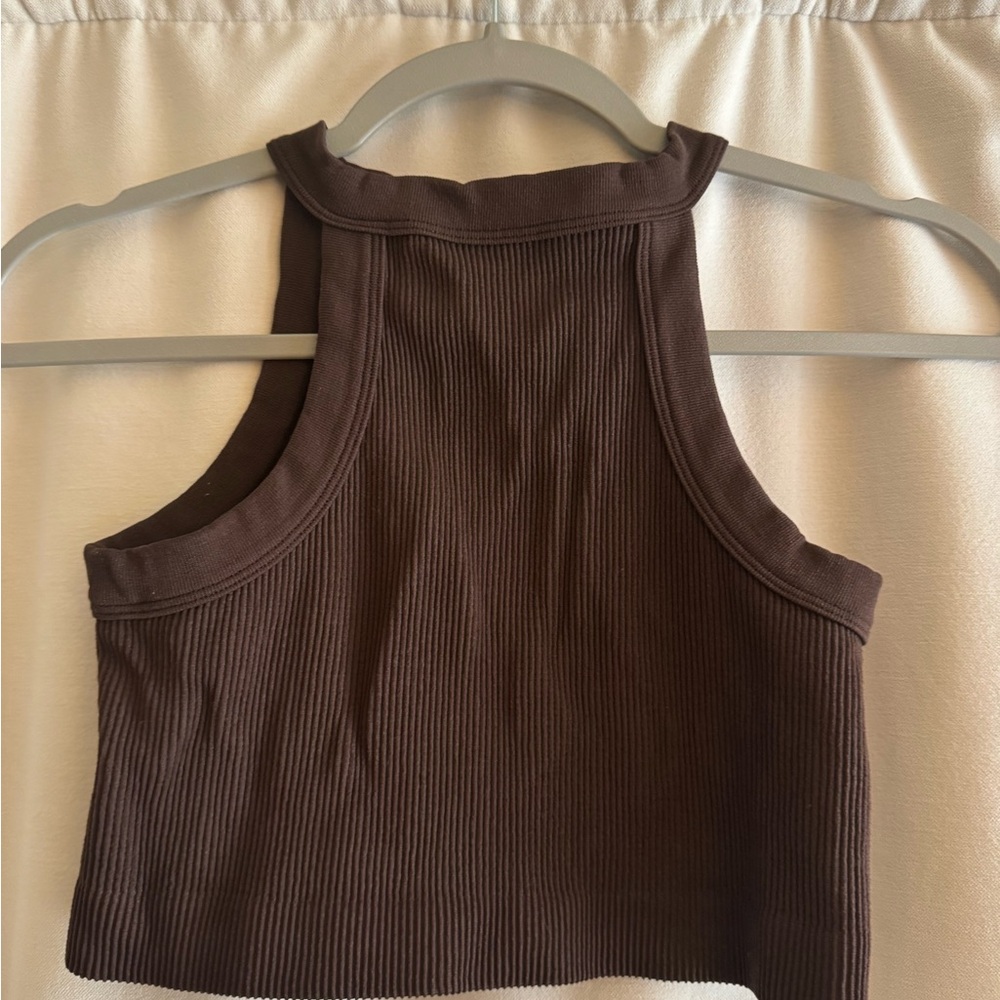 Cotton On Ribbed Tank Crop Top - Brown M/L